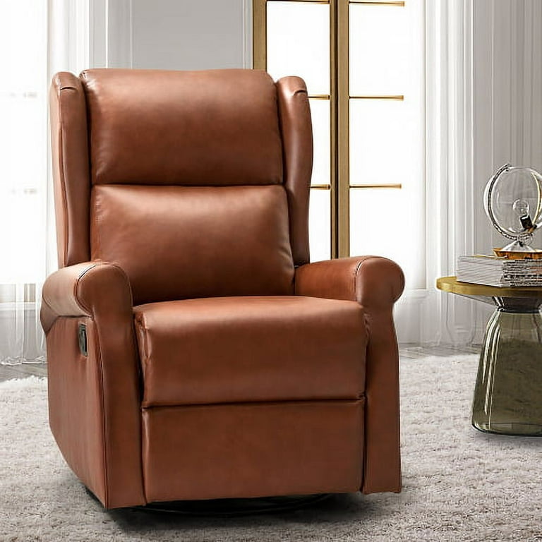 Manual Swivel Recliner Chair, Vegan Leather Adjustable Home Theater Single  Recliner with Thickened Seat Cushion and Backrest, Adjustable Positions  Manual Recliner Sofa Chair for Living Room, Brown 