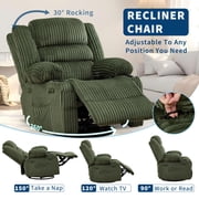 Manual Swivel Rocker Recliner Chair with Cup Holders & Pockets   Corduroy Upholstered, 360  Rotation, 90-150  Adjustable Backrest, 350 LB for Living Room, Bedroom