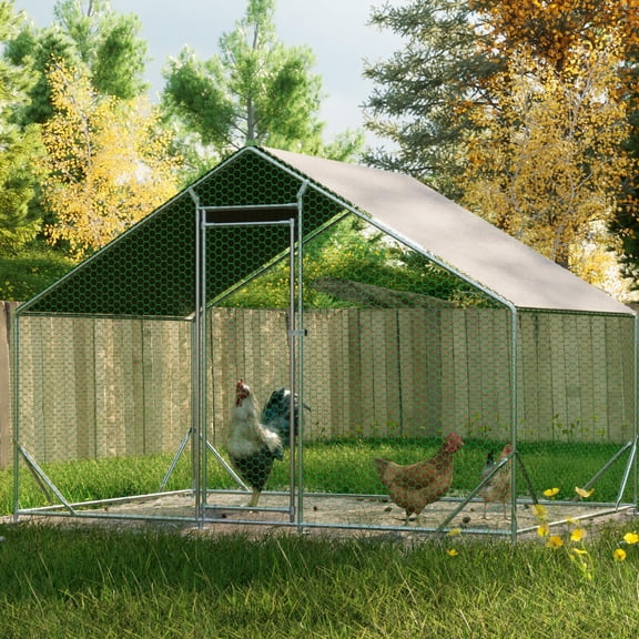 120" Large Metal Chicken Coop, Holaki Walk-in Chicken Coop with Waterproof and Anti-Ultraviolet Cover for Outside, Galvanized Wire Poultry Chicken Hen Pen Cage for Outdoor