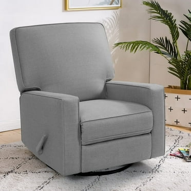 Manual Swivel Rocker Recliner Chair for Nursery, Upholstered Glider Rocking Chair for Bedroom & Living Room, Comfortable Reclining Chair for Parents,Dark Grey