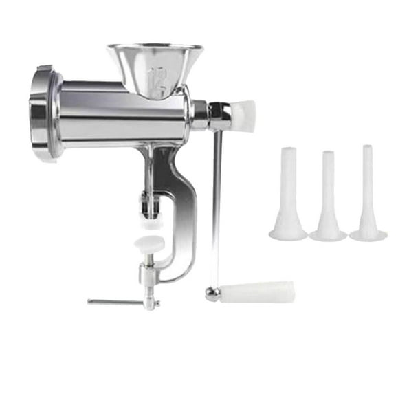 Manual Table-Mount Meat Grinder & Sausage Maker - Pork Mincer with Sausage Stuffer Funnel, Homemade Burger Patty Maker ( Silver )