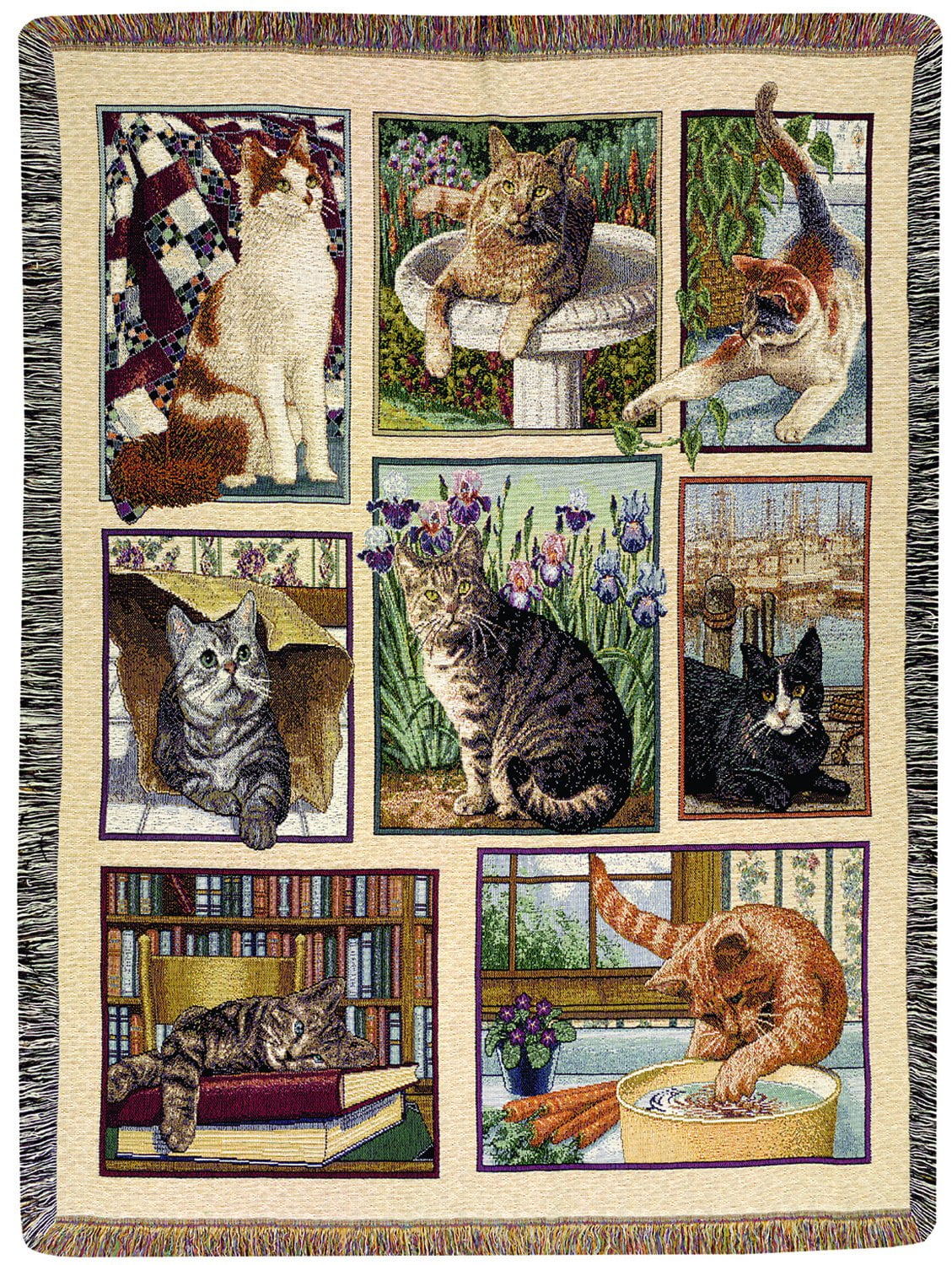 Kitty Corner Woven Tapestry Throw with Fringe