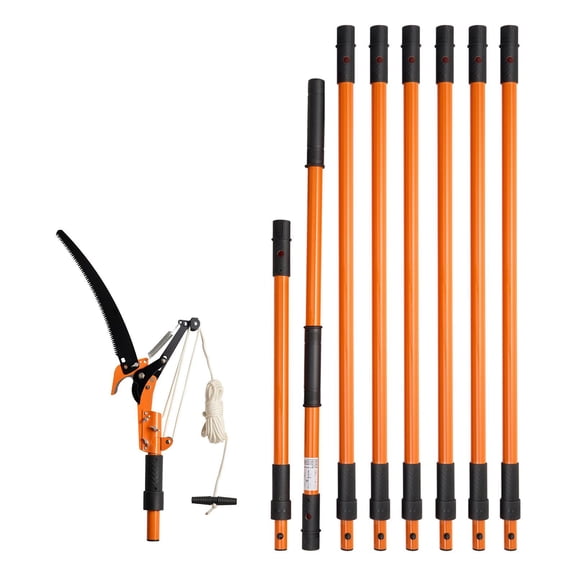 Manual Telescopic Branch Pruner Saw 4.46 to 26.4 ft High Reach Pruning Shears with Sharp 65Mn Steel Blade Lightweight Fiberglass Handle Double Hook Saws for Palm Trees Shrubs