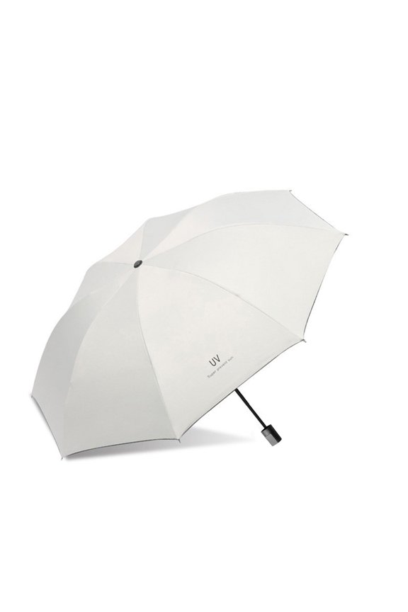 Manual Travel Rain Umbrella Foldable Off White Compact Sun Shading Parasol, Windproof 8-Rib Frame, UV Protection Black Coating, 38.2 in / 97 cm