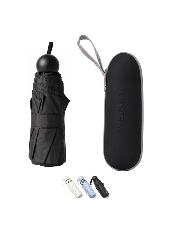 Travel Umbrella with Capsule Case, UPF 50+ UV Protection Lightweight 9oz 5-Fold Windproof Mini Pocket Umbrella (Black)