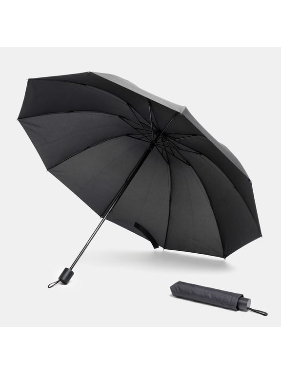 Travel Umbrella, 45 Inch Windproof Folding Design, UPF 50+ UV Protection Auto Open Close Portable Rain Shield, Black