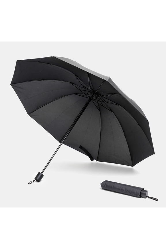 Travel Umbrella, 45 Inch Windproof Folding Design, UPF 50+ UV Protection Auto Open Close Portable Rain Shield, Black