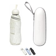 Travel Umbrella with Capsule Case, UPF 50+ UV Protection Lightweight 9oz 5-Fold Windproof Mini Pocket Umbrella (White)
