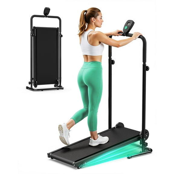 Manual Treadmill, Motorless Walking Pad with Dual Flywheel & Fixed Incline, LCD Monitor, Non-Slip Belt, Compact Foldable Design for Walking/Jogging