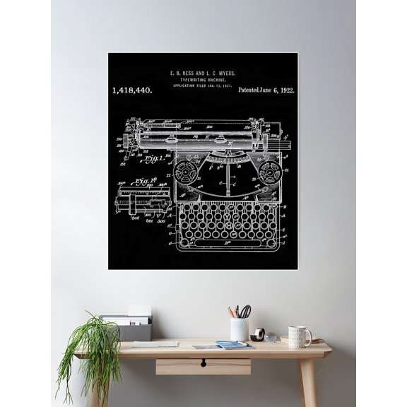 Manual Typewriter Poster Wall Art, Modern Wall Decor For Living Room Bedroom, 24x36 UNFRAMED