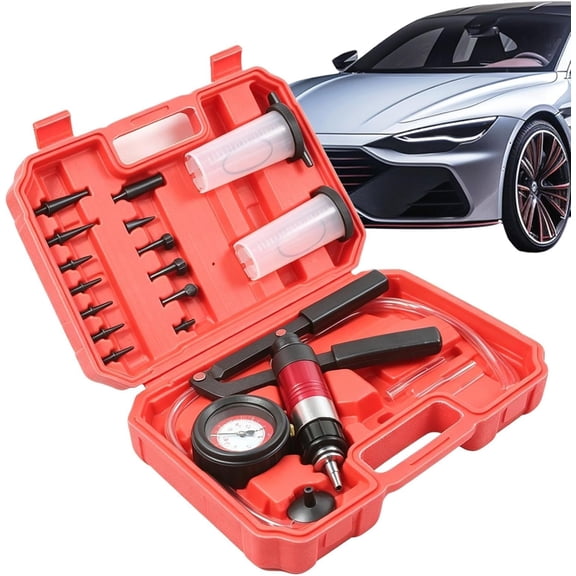 Manual Vacuum Pump Kit – Brake Fluid Bleeder Tool, Pressure Gauge Tester, Handheld Pump Set | Complete Kit with Reservoir Hoses Connectors for Car Motorcycle Maintenance Use