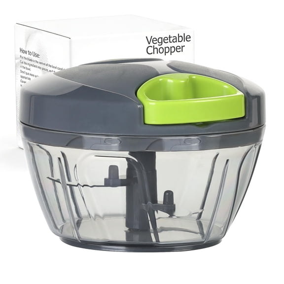 Manual Vegetable Chopper, Hand OpeedProcessor for Onions Garlic Fruits Nuts, No Electricity Needed, Compact for Travel RV Outdoor Cooking, Durable Blades, Grey