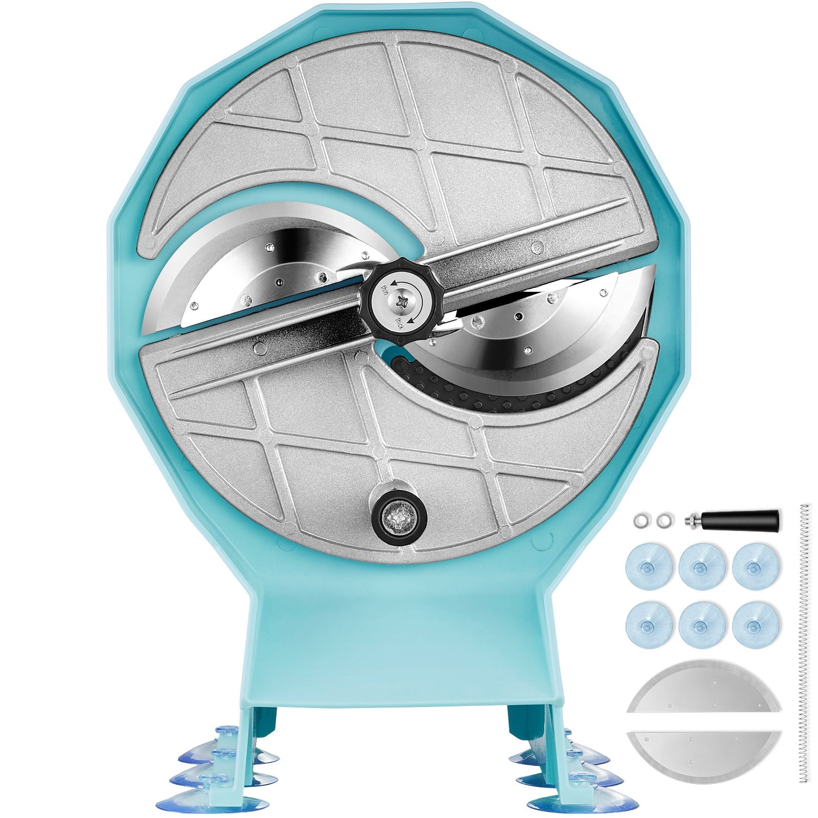 Manual Vegetable Slicer, Adjustable 0-0.5" Thickness, Stainless Steel Blades, Dual Feed Chutes, 6 Suction Cups, Commercial Grade, for Fruits, Vegetables & Cheese