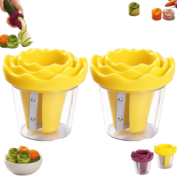 Manual Vegetable Spiralizer and Curler for Rose Flower Carving Stainless Steel Multifunctional Peeler Carrot Cucumber Rose Garnishing Slicer Tool Kitchen Gadget