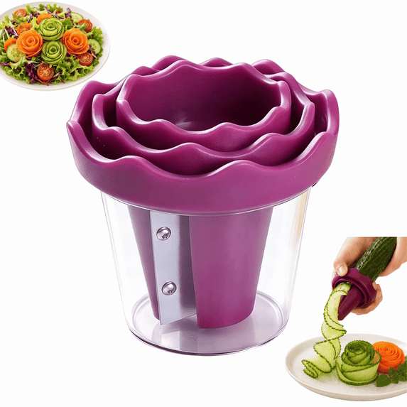 Manual Vegetable Spiralizer and Curler for Rose Flower Carving, Stainless Steel Multifunctional Vegetable Peeler, Carrot Cucumber Rose Garnishing Slicer Tool