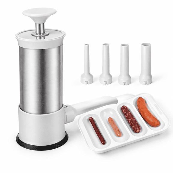 Manual Vertical Sausage Stuffer Kit with 4 Stuffing Nozzles, 2.2 Pound Capacity
