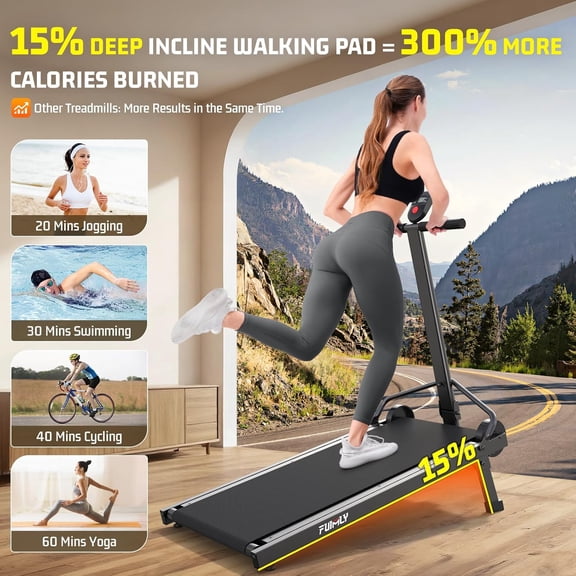 Manual Walking Pad with Incline 20%, Foldable Treadmill with Handle Bar, 500lbs Capacity, Non-Electric Treadmill for Home Gym Outside