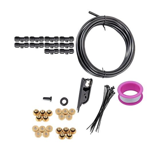 Manual Water Distribution Line with Brass Nozzles and Black Tubing for Yard Seating Plant Rows and Porch Use Guide