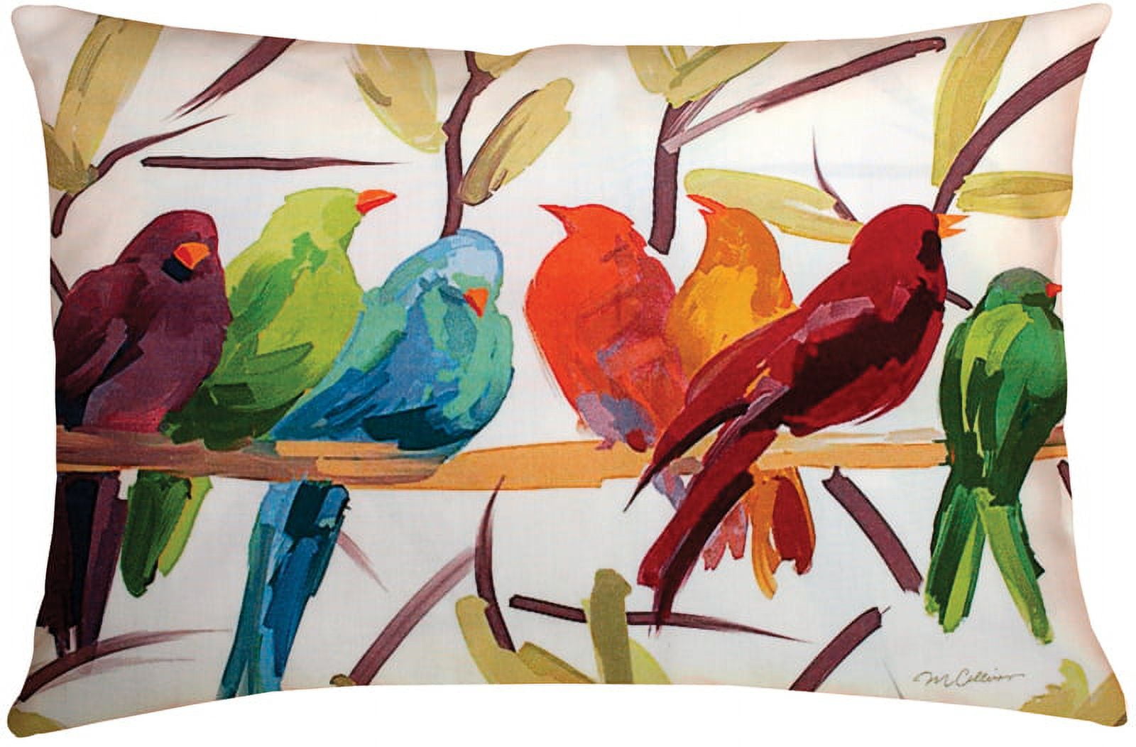 Colorful Birds Rectangular Outdoor Throw Pillow