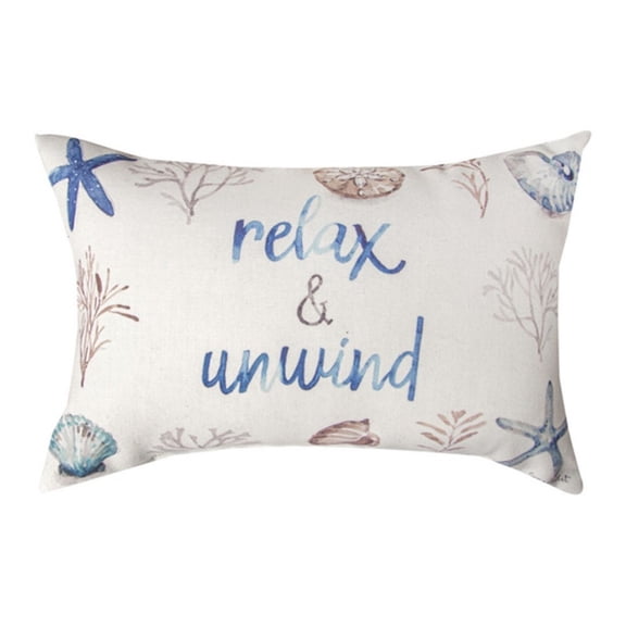Manual Weavers Escape Coastal "Relax and Unwind" Rectangular Throw Pillow - 12.5" - Blue and Brown