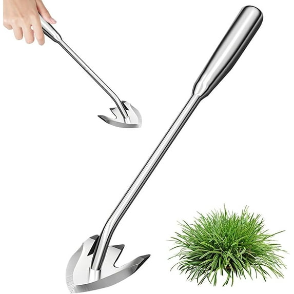 Manual Weed Puller Tool for Lawn & Garden – Heavy-Duty Uprooting Weeder with 3-Tooth Manganese Steel Head & Wooden Handle – Ergonomic Hand Tool for Backyard & Farm Use