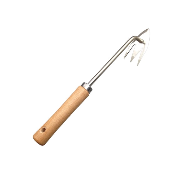 Manual Weeder Tool, 12.4 Inch M-Shape Claw Uprooting Tool, Stainless Steel Weeding Artifact with Wood Handle for Garden Lawn