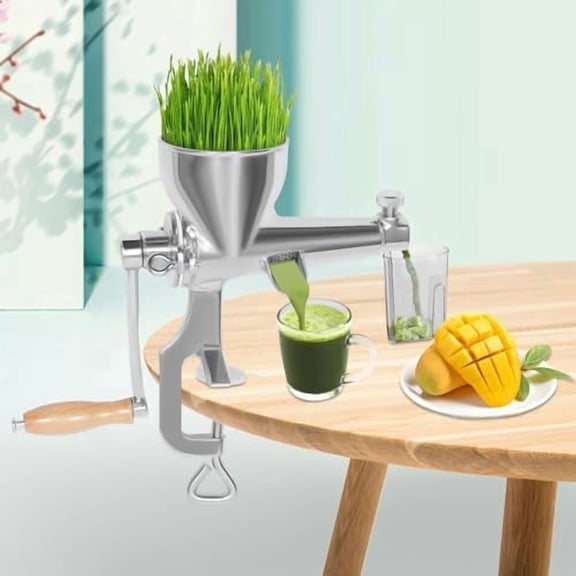 Manual Wheatgrass Juicer, Stainless Steel Hand Crank Fruit & Vegetable Squeezer, Cold Press Juice Extractor for Celery, Kale, Spinach, Parsley, Apples, Pomegranates, Ginger, Portable Home Kitchen Use