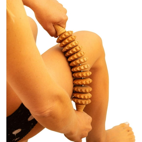Manual Wooden Curved Massage Roller for Waist and Thigh, 16 Inch Wood Therapy Massage Tools, Rolling Body Massager for Pain Relief