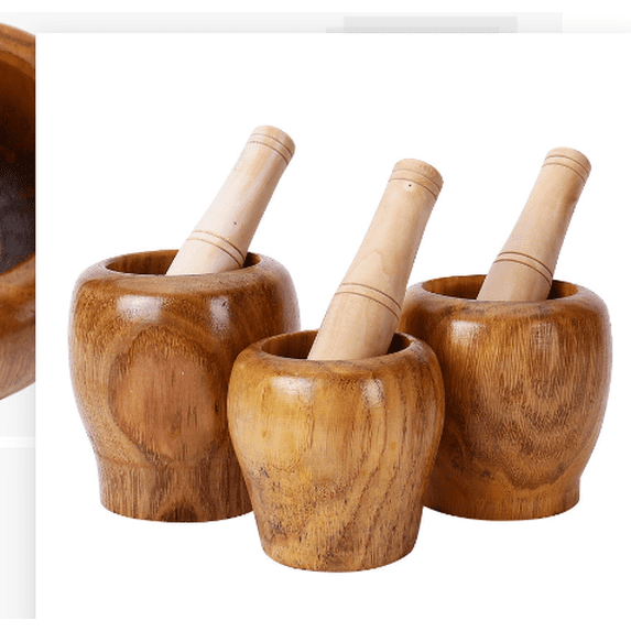 Manual Wooden Mortar & Pestle Set, Garlic & Spice Grinder Bowl, Rustic Kitchen Tool for Herb Seasoning, Guacamole & teen Food, Eco-Friendly Solid Wood, A Manual Garlic Press