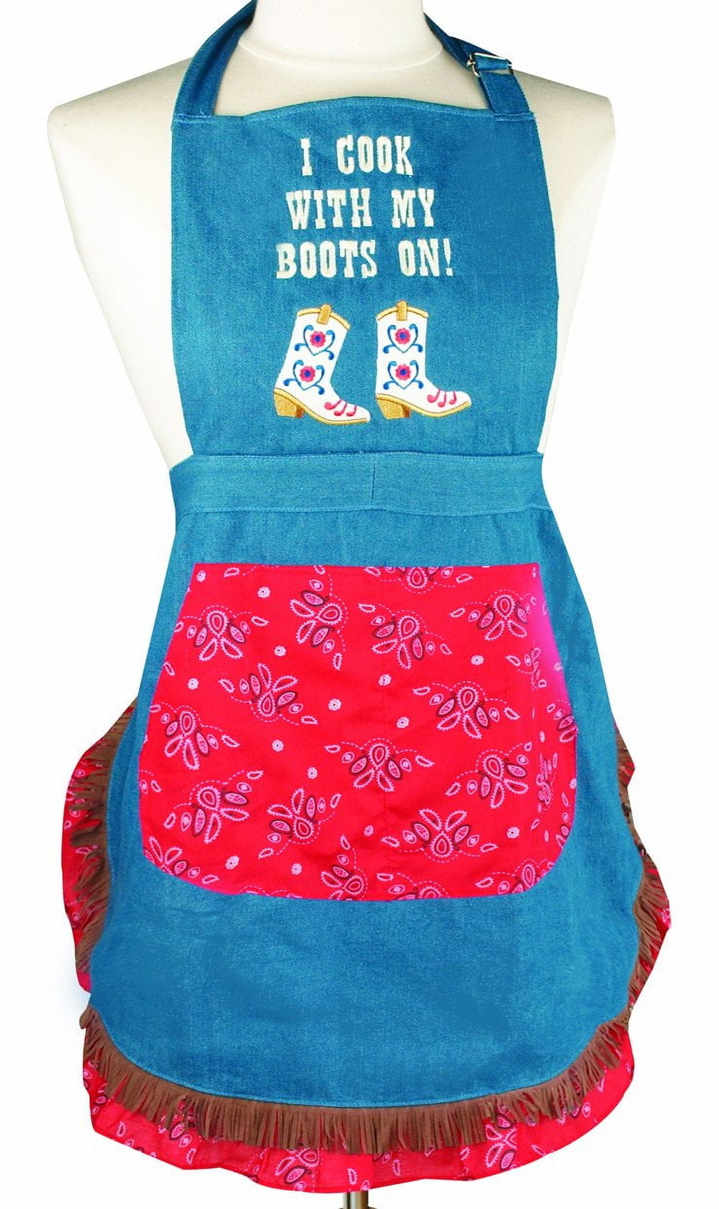 Vintage Blue Cotton Apron with Red Bandana Print Pocket