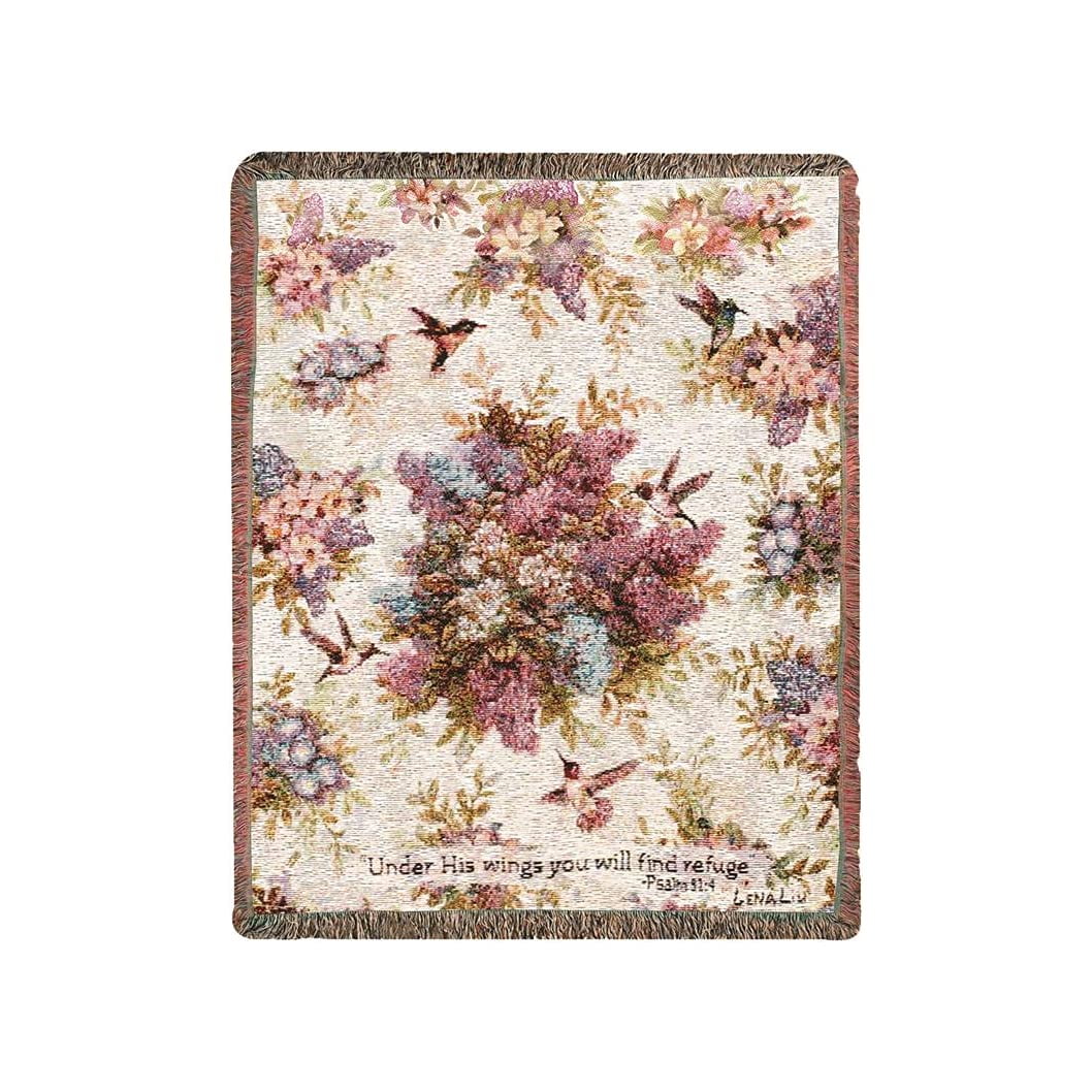 Full Size Lilac and Hummingbird Cotton Knitted Throw