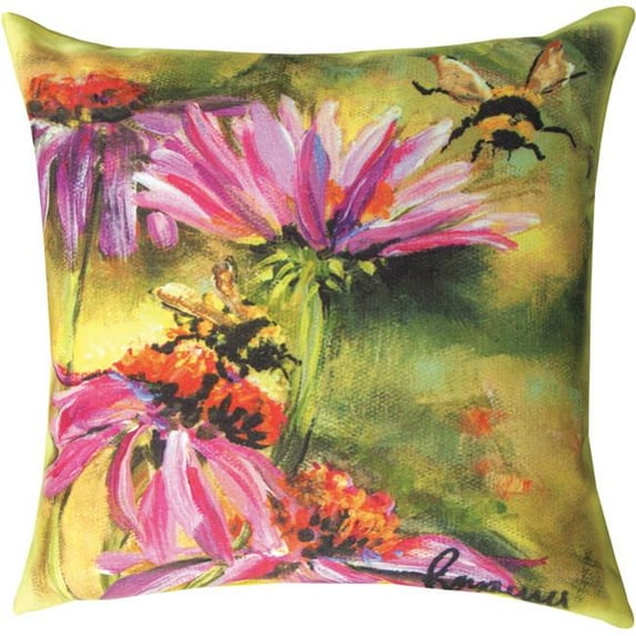 Manual Woodworkers 18 x 18 in. Bee On Cornflower Outdoor Pillow