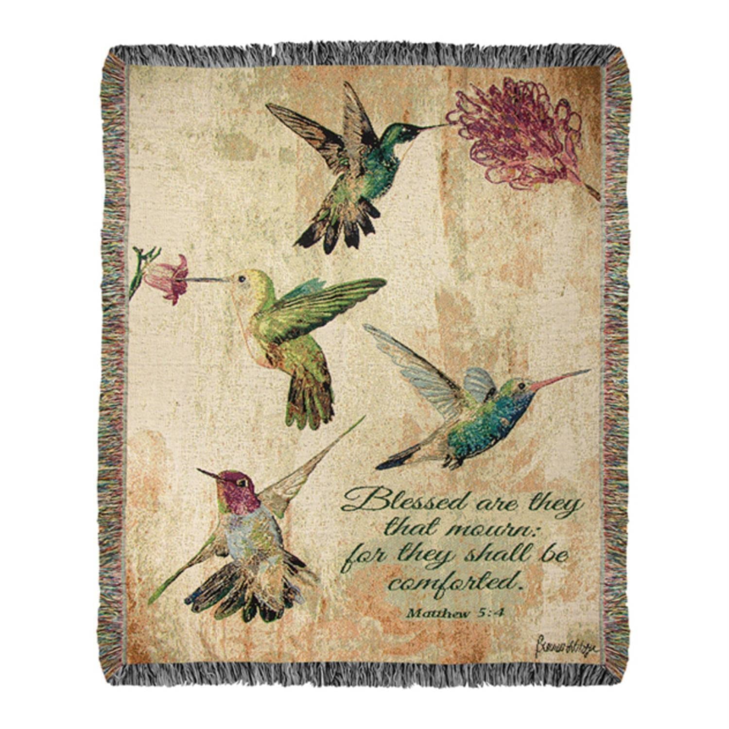 Hummingbird Floral Natural Cotton Tapestry Throw Blanket