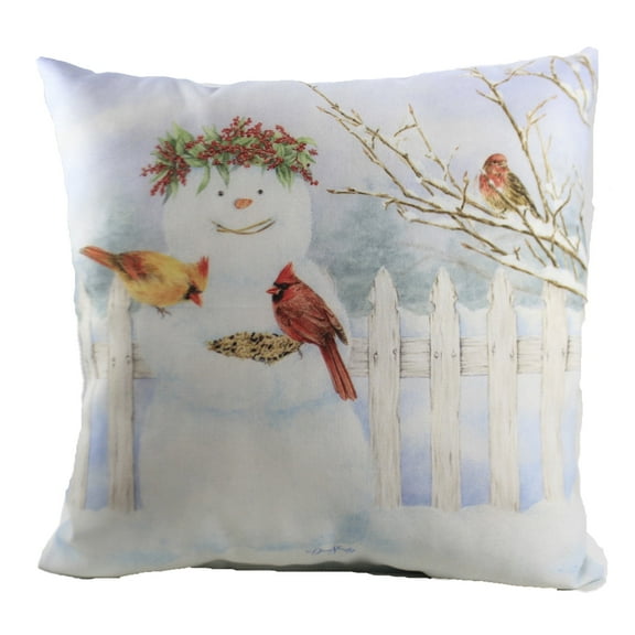 Manual Woodworkers And Weavers Happy Snowman W/Birdseed - One Pillow 18 Inch, Polyester - Indoor Outdoor SLHSB