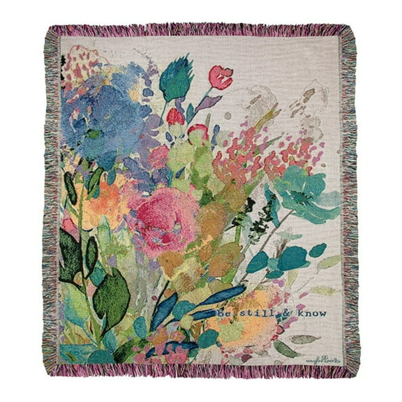 Manual Woodworkers Floral Throw Blanket - Psalm 46 Be Still & Know Tapestry Woven Afghan, 50" x 60"