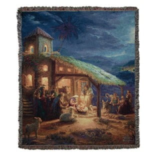 Manual Woodworkers & Weavers 157990 The Nativity & Thomas Kinkade-Tapestry Throw - 50 x 60 in.