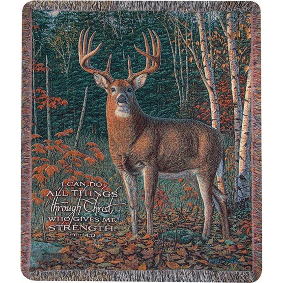 Manual Woodworkers & Weavers 50 x 60 in. Autumn Sentinel Deer Inspirational Tapestry Throw Blanket