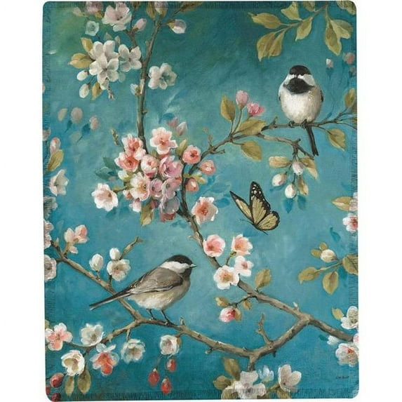 Blossom Flower with Birds Design Polyester Blend Throw Blanket 50" x 60"