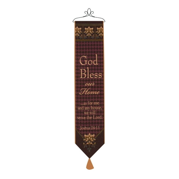 Manual Woodworkers & Weavers Tapestry Bell Pull, God Bless Our Home with Verse