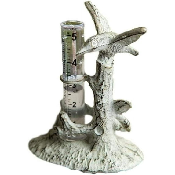 Manual Woodworkers White Cast Iron Hummingbird Rain Gauge from