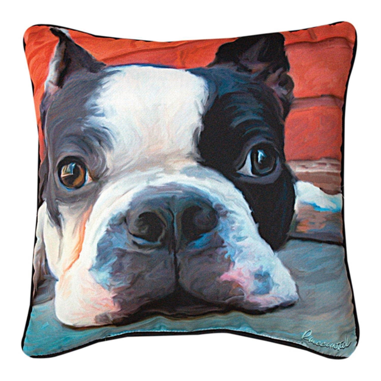 Vibrant Boston Terrier Dog Print Square Throw Pillow