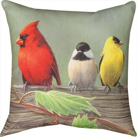 Manual Woodworkers and Weavers Birds On A Line Cardinal Climaweave Pillow - Digitally Printed - 18 X 18 in.