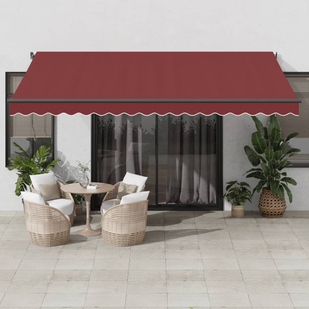 Manual awning with LED wine red 450x350 cm