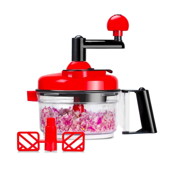 Manual vegetable chopper/food processor, 8-in-1 function - chopping, blending, beating eggs, separating egg yolks, mincing meat, grinding, dicing, with 1200ml clear container, BPA-free.