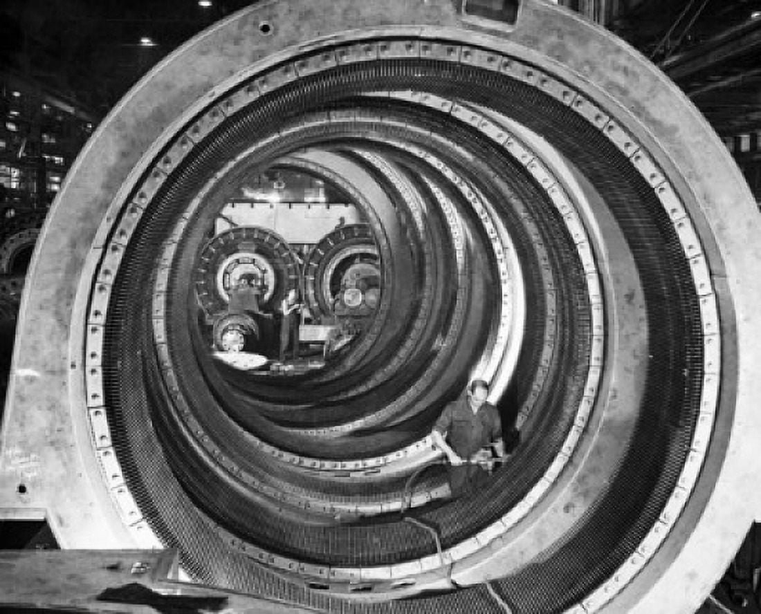 Manual workers working on rotors of electric motors Canvas Art - (24 x 36)