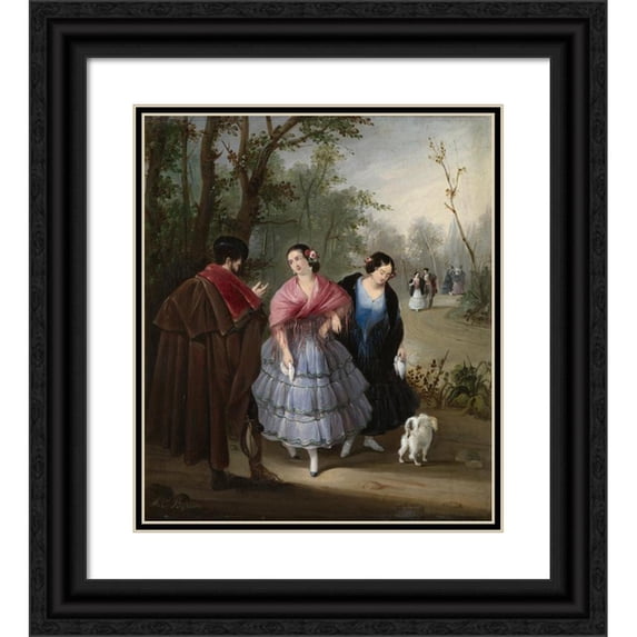 Manuel Cabral Aguado Bejarano 12x14 Black Ornate Wood Framed Double Matted Museum Art Print Titled: Out for a Stroll (C. 1855)