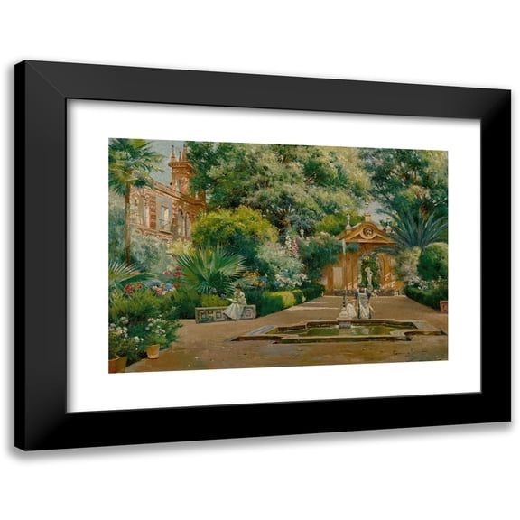 Manuel García y Rodríguez 14x11 Black Modern Framed Museum Art Print Titled - Dappled Sunlight in a Garden (1912)