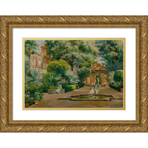 Manuel García y Rodríguez 24x18 Gold Ornate Framed and Double Matted Museum Art Print Titled - Dappled Sunlight in a Garden (1912)