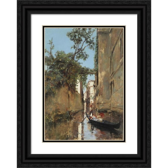Manuel Ramírez Ibáñez 18x24 Black Ornate Framed Double Matted Museum Art Print Titled: Ladies in a Gondola, Venice