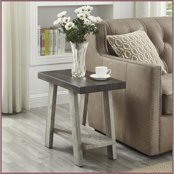 Manufactured Wood Coffee Table with Storage Shelf - Space-Saving Weathered Walnut Top & Light Gray Base for Living Room